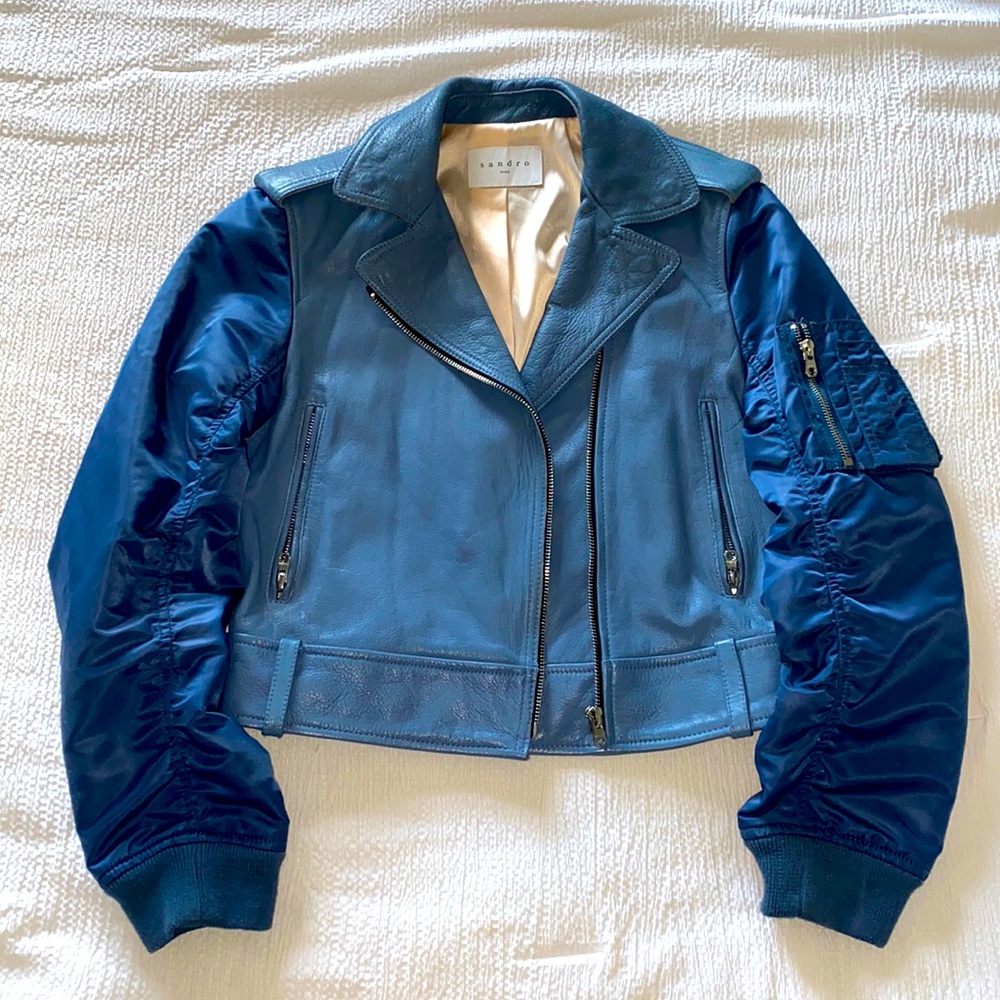 Sandro Blue Real Leather Jacket
